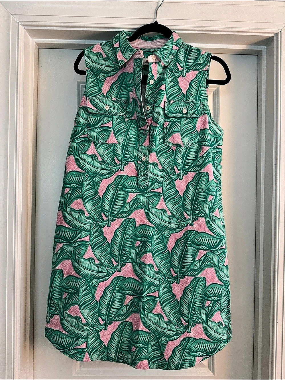 vineyard vines Palm Leaf Sleeveless Shirt Dress Green & Pink Size 8